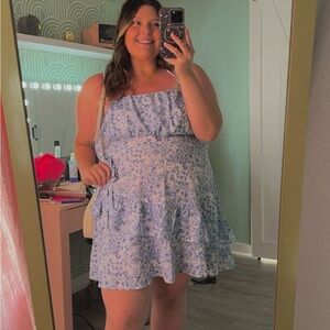 SHEIN Light Blue Floral Ruffle Sundress